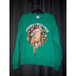 Ugly Christmas Sweater Xmas Sweatshirt Crewneck Size Medium Cat